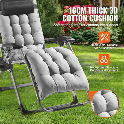 VEVOR Silla de Gravedad Cero 645 mm Sillón Reclinable para Jardín Tumbona para Terraza Capacidad de 226,8 kg Tumbona Antigravedad Ajustable con Cojín Reposacabezas Reposapiés Portavasos, Gris