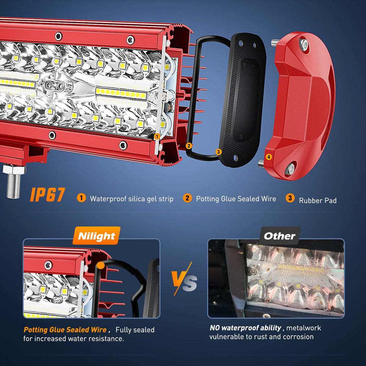 Nilight - Barra de luz LED de 6.5 pulgadas de triple fila de luces combinadas con kit de cableado para conducción de niebla, iluminación de trabajo en todoterreno, camión, SUV, ATV UTV