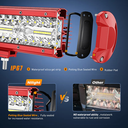Nilight - Barra de luz LED de 6.5 pulgadas de triple fila de luces combinadas con kit de cableado para conducción de niebla, iluminación de trabajo en todoterreno, camión, SUV, ATV UTV