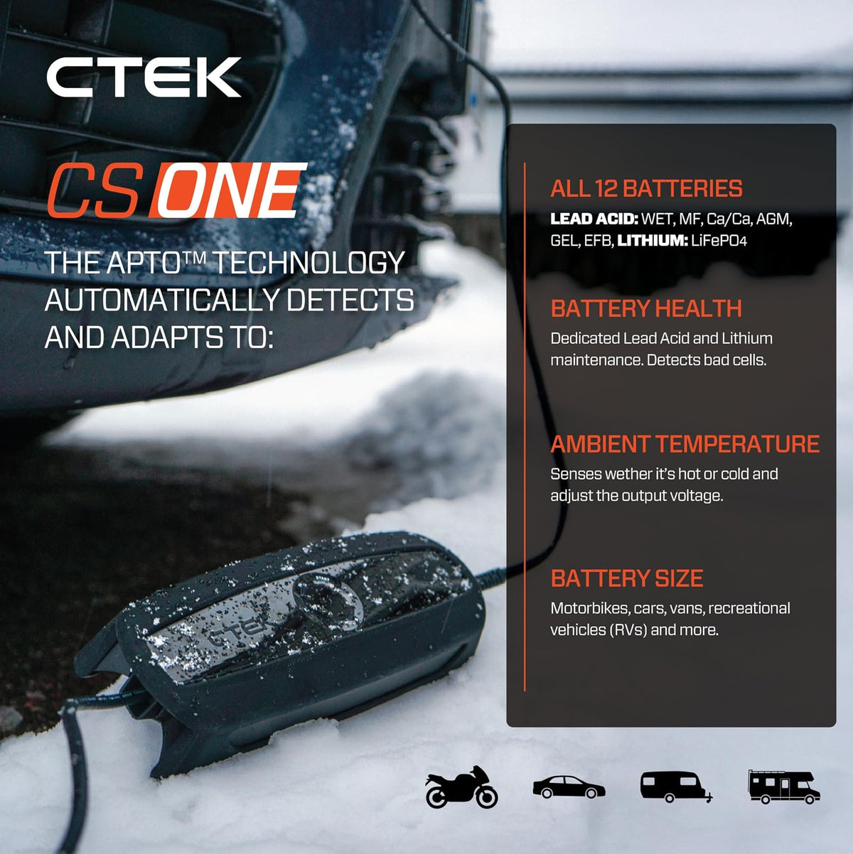 CTEK CS One, Cargador de batería portátil de 12 V, Cargador 4 en 1 con Banco de energía de Alta tecnología, para Automóvil, teléfono, computadora, mantenedor de batería Inteligente, Alternativa de