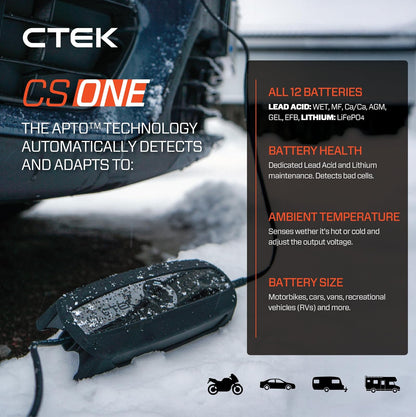 CTEK CS One, Cargador de batería portátil de 12 V, Cargador 4 en 1 con Banco de energía de Alta tecnología, para Automóvil, teléfono, computadora, mantenedor de batería Inteligente, Alternativa de