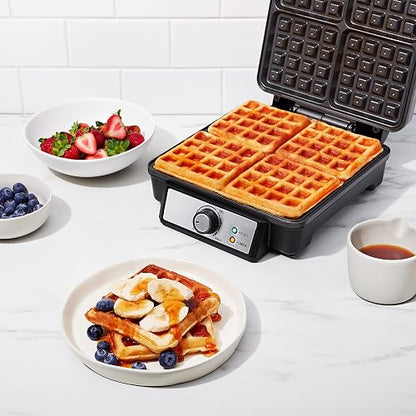 ChefMan Wafflera 4 Rebanadas, Waffles Perfectos, Estilo Belga, Fácil Limpieza, Sin desastres, Negro