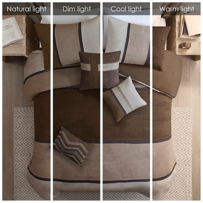 Madison Park Palisades - Juego de edredón Moderno de Gamuza sintética, diseño de Rayas para Todas Las Estaciones, Ropa de Cama acogedora Alternativa de plumón con Fundas a Juego, Almohadas