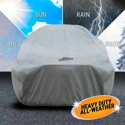 Armor All - Funda de automóvil resistente para todo tipo de clima, protección máxima contra el sol, la lluvia, el viento y la nieve para SUV o CUV de hasta 205 pulgadas de longitud; cubiertas para interiores y exteriores; gris