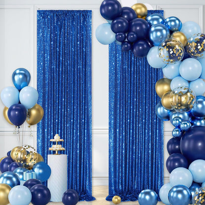 QueenDream Cortinas de Telón de Fondo de Lentejuelas | 4 pcs, 2ft x 8ft cada una, Azul Real, bolsillo para barra de 4 pulgadas