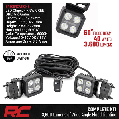 Rough Country 70802 - Luces LED cuadradas de 2 pulgadas, color negro