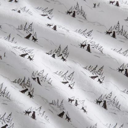 Eddie Bauer - Juego de sábanas de Franela de algodón, cepilladas para Mayor suavidad, decoración acogedora del hogar (Perros Amigos Blancos, Queen)
