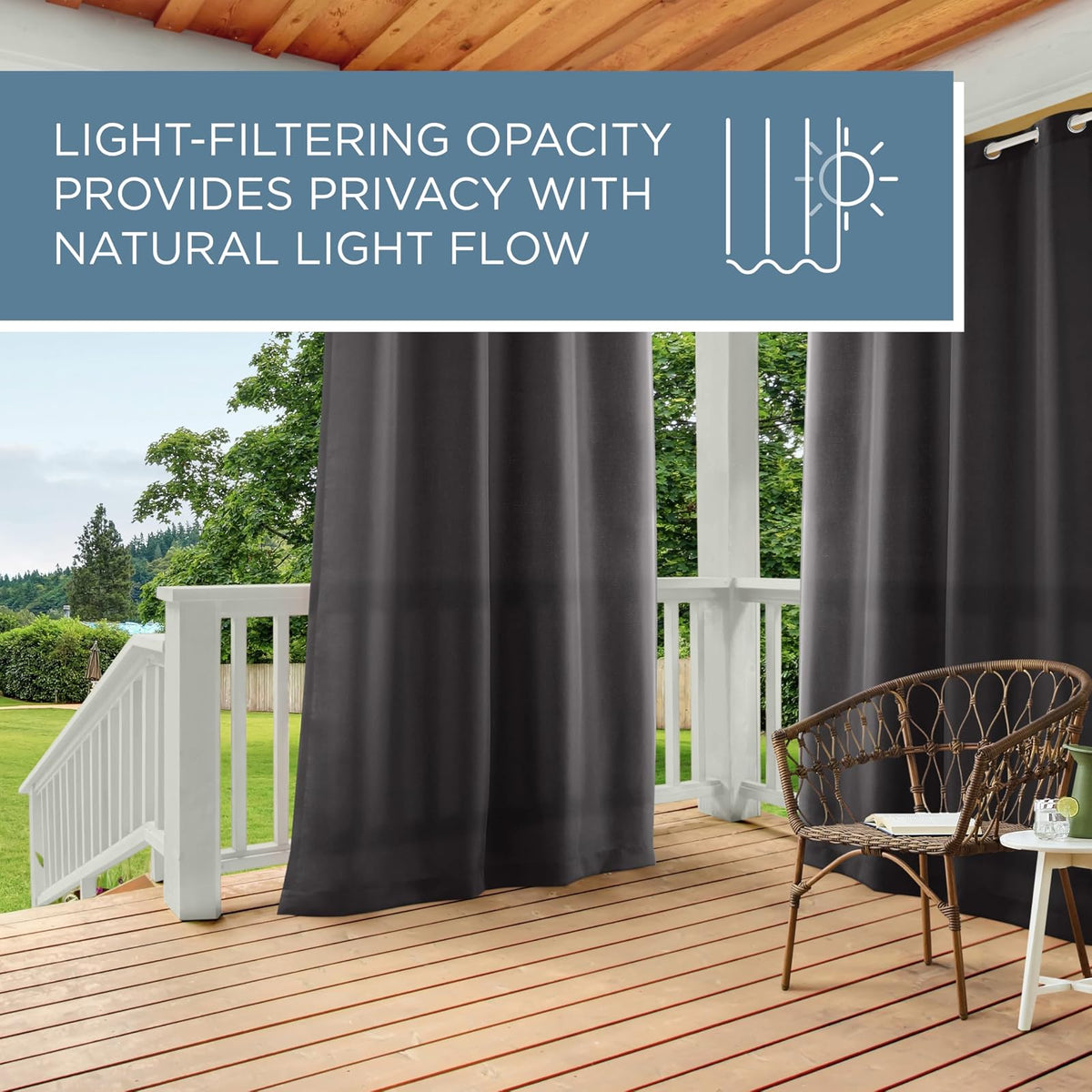 Exclusive Home Indoor/Outdoor Solid Cabana Grommet Top Curtain Panel Pair, Charcoal, 54x108, 2 Piece