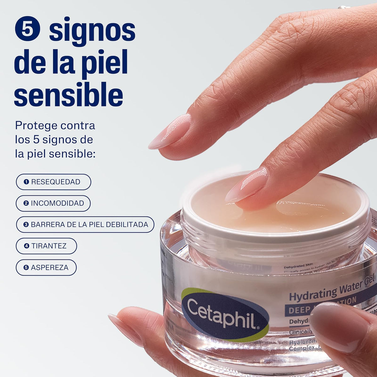 Cetaphil Optimal Hydration Water Gel Restaurador Piel Mixta o Grasa 48 g | Hidrata 72 h, fortalece barrera 24 h y calma sensibilidad con ácido hialurónico, poliglutámico, niacinamida y margarita azul.