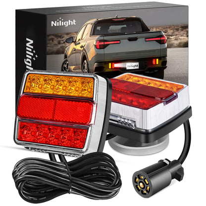 Nilight TR-143 Kit de Luces LED Magnéticas para Remolque, Cable de 25 Pies con Enchufe de 7 Pines, Luces de Parada/Giro/Matrícula Ámbar, 12 V