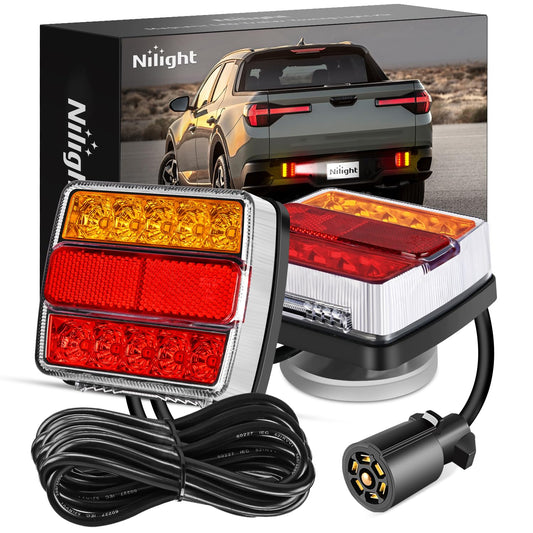 Nilight TR-143 Kit de Luces LED Magnéticas para Remolque, Cable de 25 Pies con Enchufe de 7 Pines, Luces de Parada/Giro/Matrícula Ámbar, 12 V