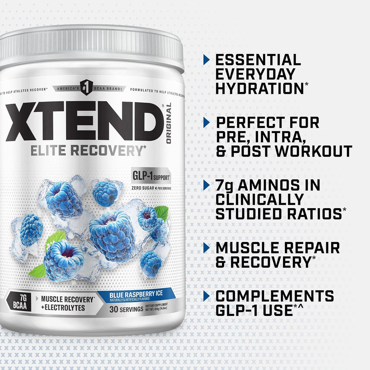 XTEND Original BCAA Sabor Frambuesa Azul, 30 Servicios. Suplemento Alimenticio a base de Aminoácidos