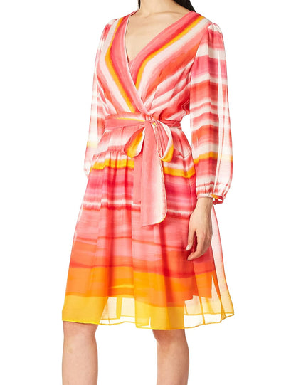 Calvin Klein Vestido de Manga Larga hasta la Rodilla con Envoltura de imitación Vestido para Mujer