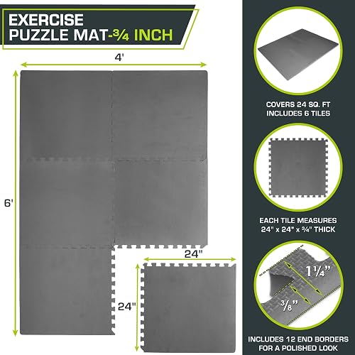 ProsourceFit - Colchoneta de ejercicios , extragruesa, con forma de rompecabezas, de 19 y 25 mm, con baldosas entrelazadas de espuma EVA para proteger y amortiguar el suelo de entrenamiento para el hogar y el equipo de gimnasio