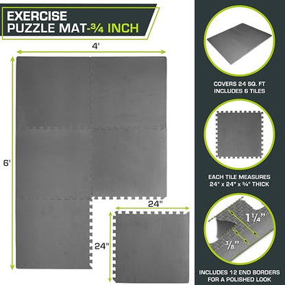 ProsourceFit - Colchoneta de ejercicios , extragruesa, con forma de rompecabezas, de 19 y 25 mm, con baldosas entrelazadas de espuma EVA para proteger y amortiguar el suelo de entrenamiento para el hogar y el equipo de gimnasio