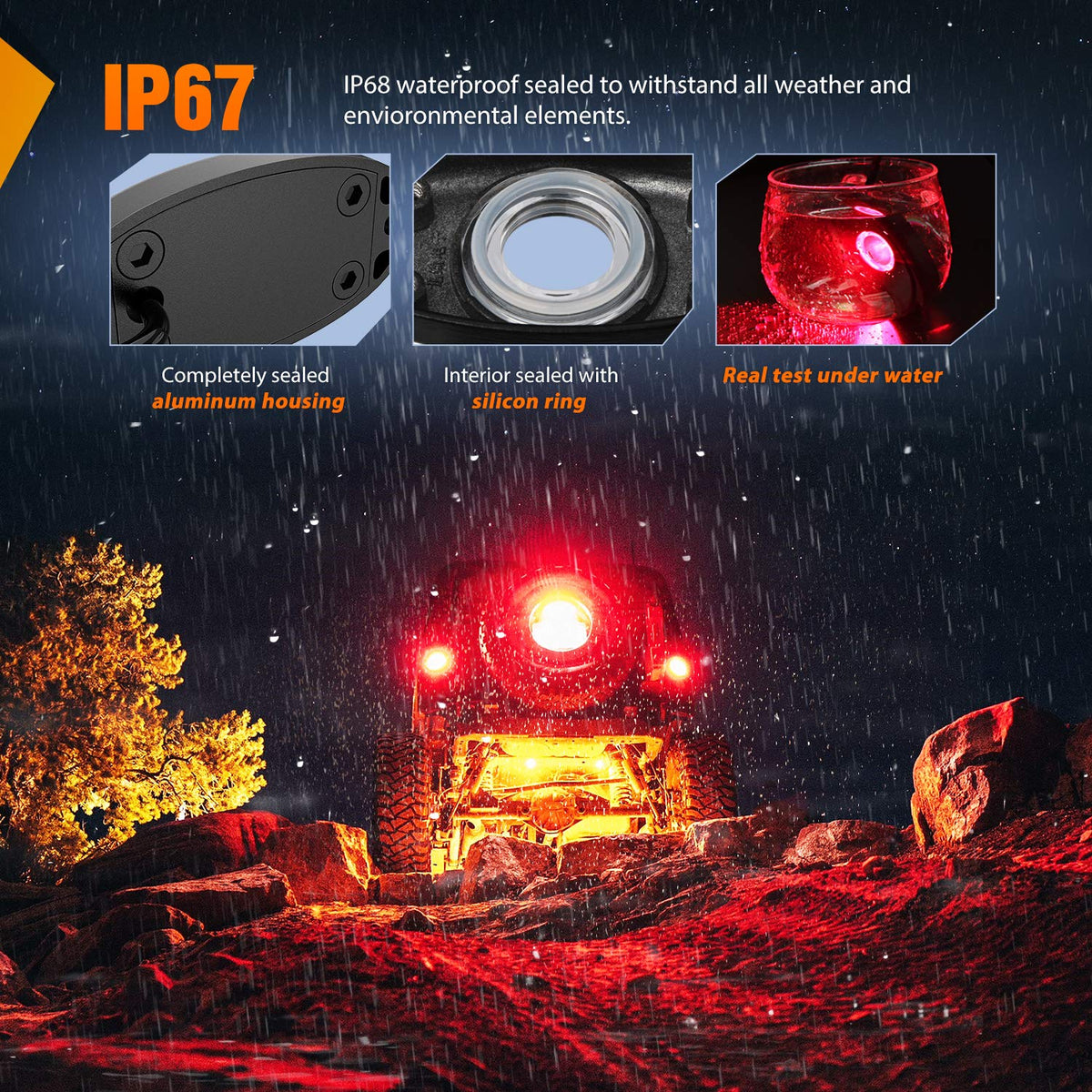 Nilight - Juego de 4 Luces LED de Roca para Ruedas subidas, Impermeables, para Exteriores, bajo la carrocería, Luces Laterales para Automóvil, camión, camionetas, ATV, UTV, SUV, Motocicleta, Barco, Color