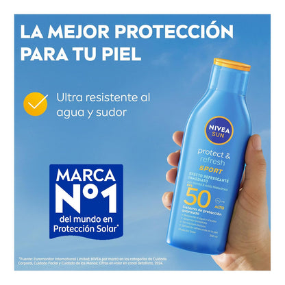 Protector Solar Corporal NIVEA SUN Protect & Refresh Sport En Loción FPS 50+ 200Ml, Rápida Absorción