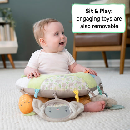 Ingenuity Cojín para el Juego Boca Abajo Cozy Prop Sylvi, Multisensorial, 4 Juguetes Desmontables, a Partir de Recién Nacidos - Conejito de Peluche
