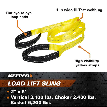 Keeper Eslinga Elevadora de 1.83 m x 5 cm, Amarillo/Negro/Blanco, 02612 | 2" x 6', Amarillo/Negro/Blanco, poliéster, uso general, elevación, gargantilla, cesta