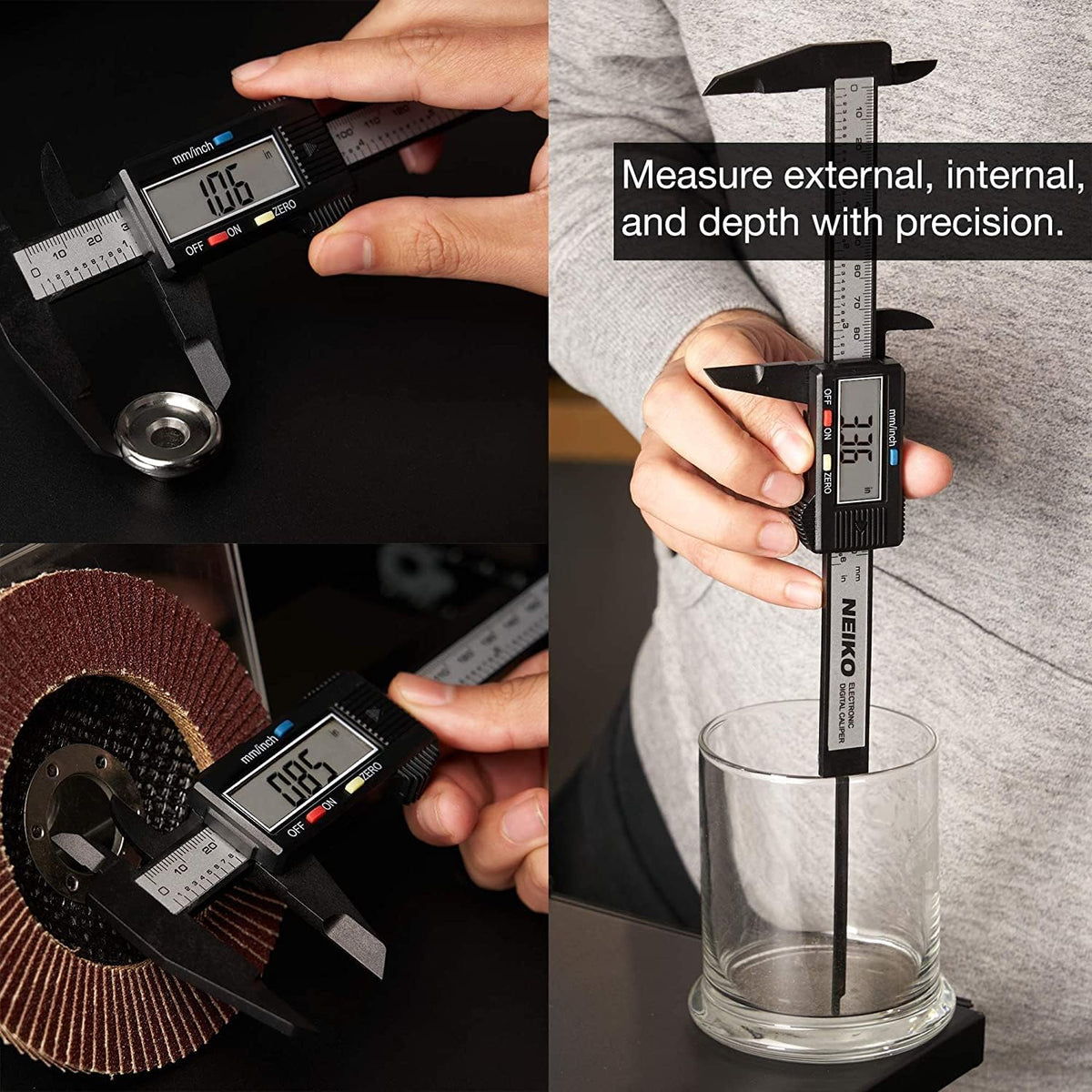 NEIKO 01417A - Pinza digital de 6 pulgadas | Herramienta de medición electrónica | Rango de 0-6 pulgadas o 0-150 mm | Pulgadas y milímetros | visualización LCD grande | Mandíbula de medición externa e