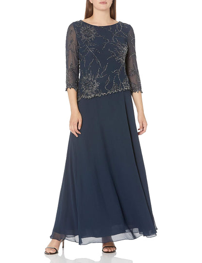 J Kara Cuello Redondo 3/4 Mangas Vestido Largo Vestido para Mujer