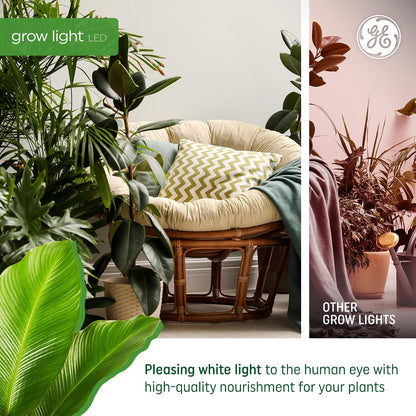 GE - Luces de cultivo para plantas de interior, bombillas LED A19 para flores y frutas con espectro avanzado de luz roja, luz blanca para plantas de interior, 25.000 horas de vida útil, 15 PPF,