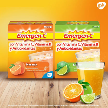 Emergen-C Suplemento Alimenticio Polvo Efervescente Sabor Naranja Caja con 10 sobres