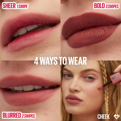 Maybelline Tinta para labios Super Stay Teddy Tint Coffe Date 5ml - Tinta multiusos de larga duración, efecto mate difuminado hasta por 12H, textura suave a los labios, sin transferencias