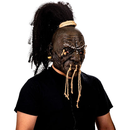 Ghoulish Productions Máscara De Látex Shuar Chieftain, Accesorio Látex Cosplay Jefe Voodoo, Disfraz Aterrador para Halloween y Fiestas Temáticas, Cosplay Magia Vudú, Diseño Artesanal
