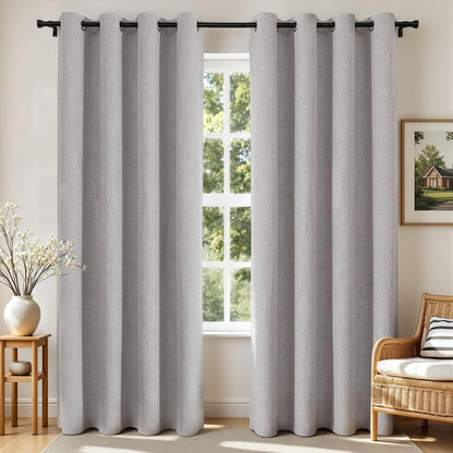 Joydeco Cortinas Opacas de Lino Sintético, 2 Paneles - Blanco Grisáceo - 132An x 160Al cm (1 Paneles)