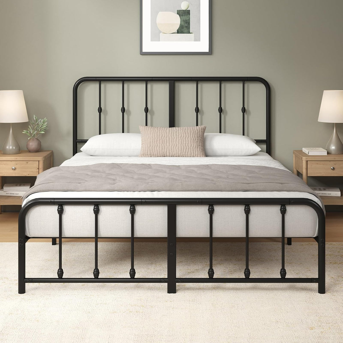 Base de Cama Wanda con Banco de Almacenamiento Integrado, Marco de Acero - Queen - Negro -