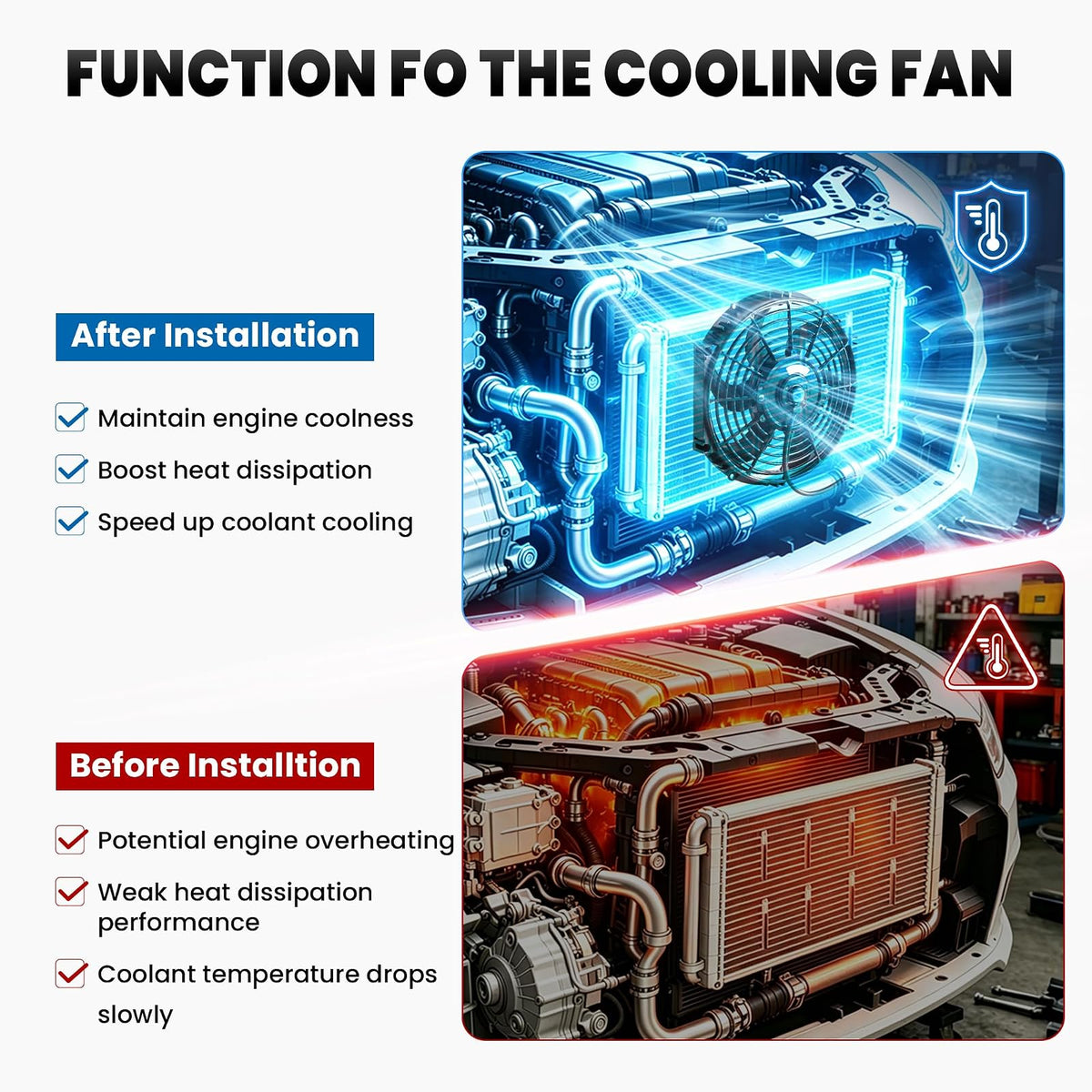 MOSTPLUS - Radiador eléctrico universal para ventilador delgado, 12 V + kit de montaje (7 pulgadas)