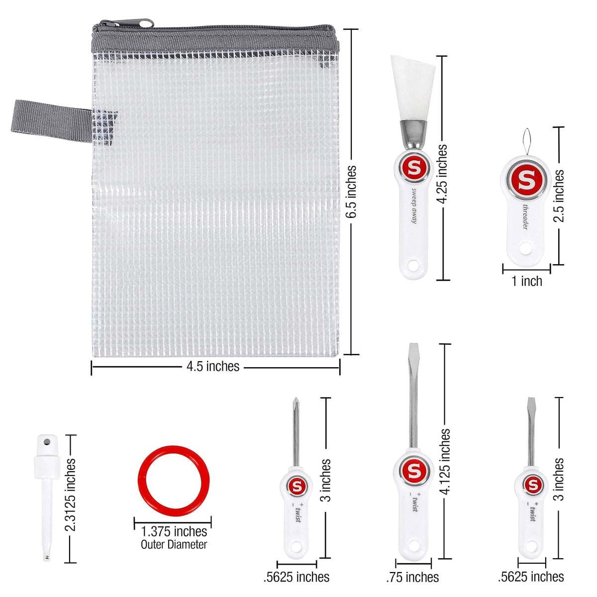 SINGER - Kit de mantenimiento de máquina de coser - Juego de herramientas con insertor de aguja, cepillo para polvo de pelusa en ángulo, juego de 3 destornilladores, enhebrador de agujas,