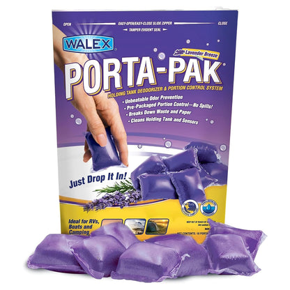 Porta-Pak RV Marine Black Holding Tank Desodorizador Drop-Ins, Camper, Barco, Cassette de Camping Limpiador de Inodoro, Lavanda, Paquete de 10