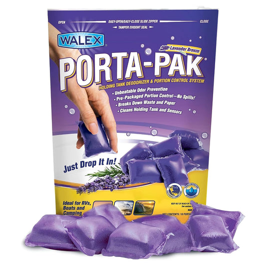 Porta-Pak RV Marine Black Holding Tank Desodorizador Drop-Ins, Camper, Barco, Cassette de Camping Limpiador de Inodoro, Lavanda, Paquete de 10