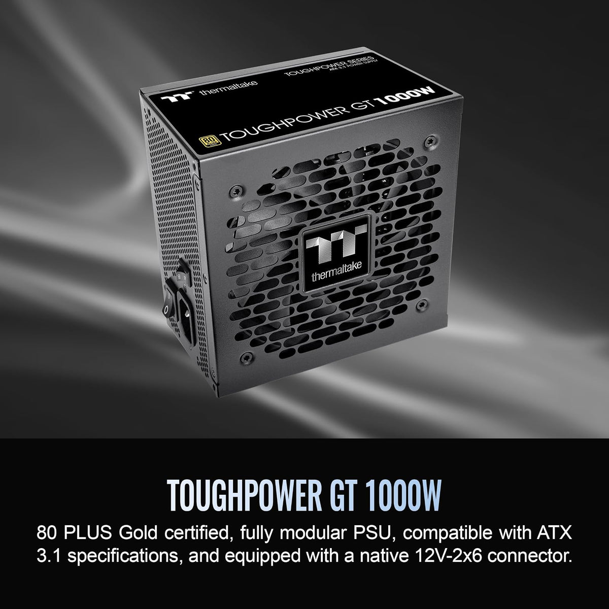 Thermaltake Toughpower GT 1000W; ATX 3.1; PCIe nativo 5.1 12V-2x6; modular completo; cables planos; conectores a juego de color; condensadores principales japoneses; oro 80 Plus; 140 mm; negro; PS-TPT
