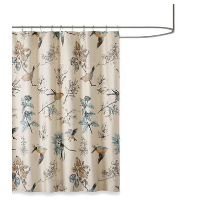 Madison Park - Cortina de ducha con estampado de pájaros y hojas, cortina de ducha para baño, decoración moderna de campo, lavable a máquina, cortina de ducha de algodón, membrillo, 72 x 72 pulgadas,