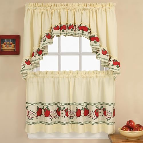 CHF & You Red Delicious Country Apples - Juego de Cortinas de Ventana de 3 Piezas, Color Marfil, 56 x 24 Pulgadas