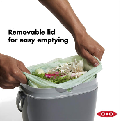 OXO Good Grips - Contenedor de compostaje fácil de Limpiar, carbón, 1.75 galas/6.62 l, plástico, 8.3 Pulgadas de Largo x 10.15 Pulgadas de Ancho x 12 Pulgadas de Alto