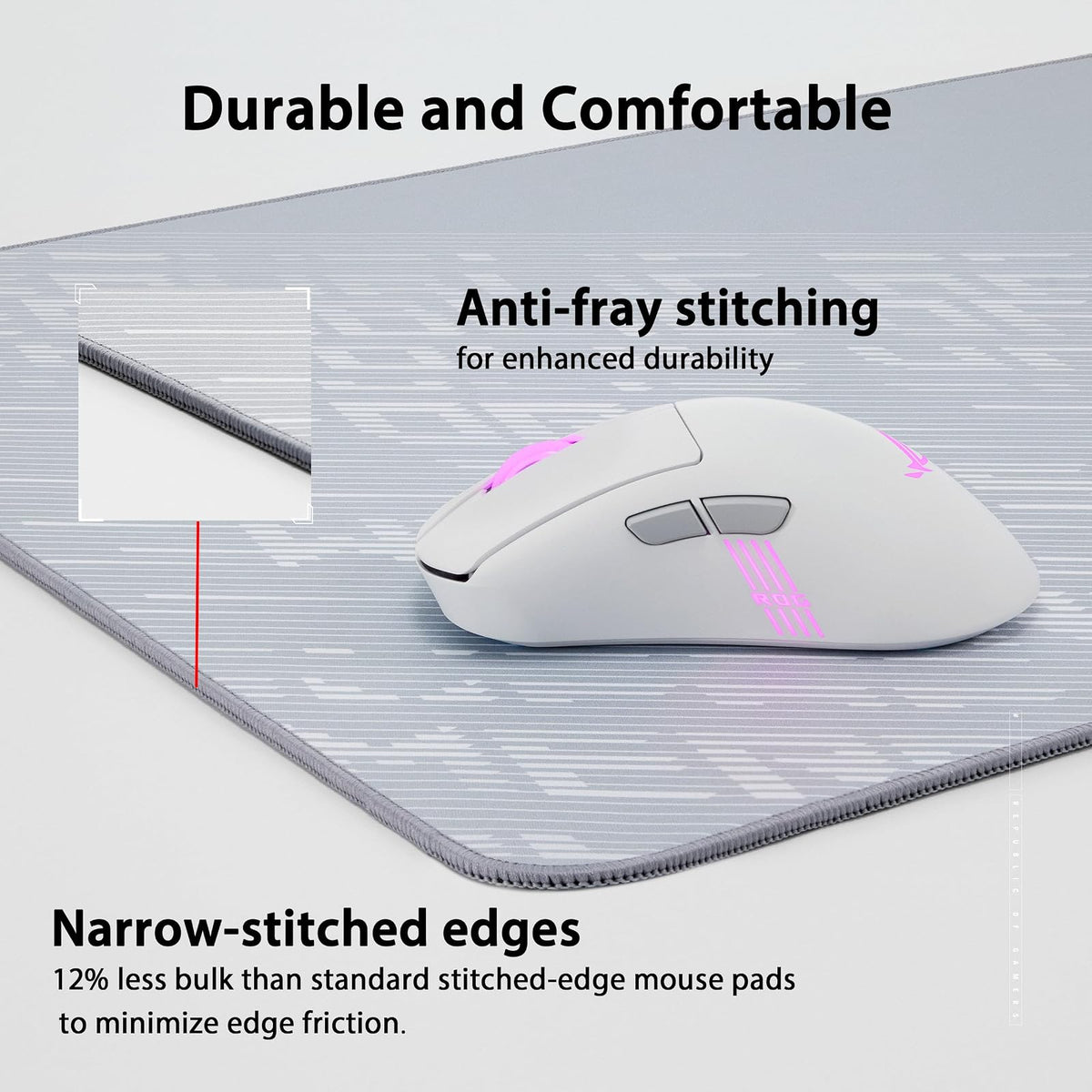 ASUS ROG Scabbard II Arctic Gray XXL - Alfombrilla de Mouse para Juegos - 35.4 x 15.7 Pulgadas (tamaño extendido/XXL), Superficie de Tela Suave, Resistente al Agua, al Aceite/al Polvo, Bordes