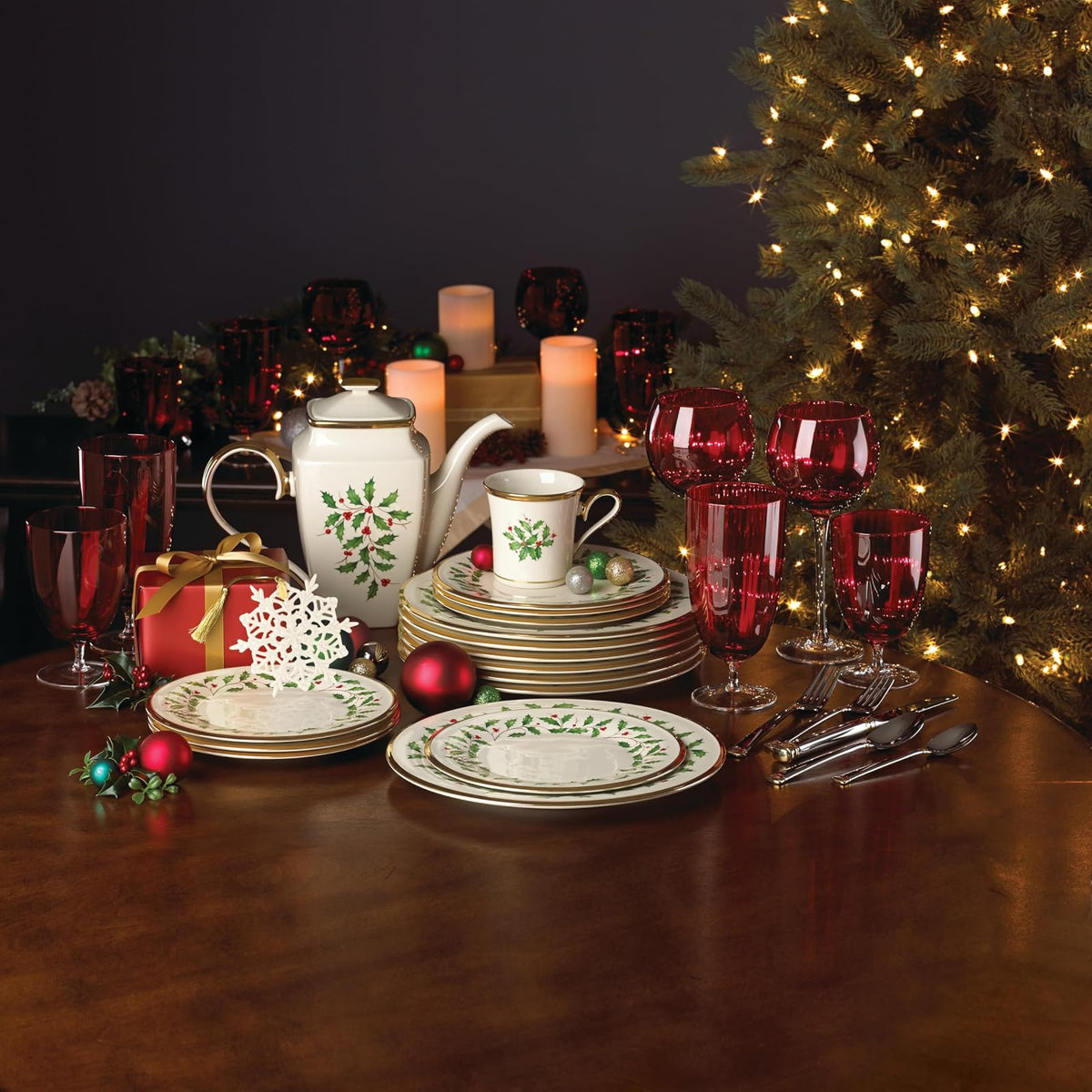 Lenox Set 6 Platos para Ensalada Holiday Porcelana Marfil Navideña 20 cm Oro 24 Quilates