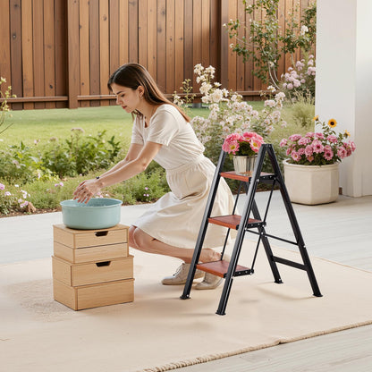 VEVOR Escalera Plegable 3 Peldaños, Escalera de Tijera con Pedal Ancho Antideslizante y Empuñadura Cómoda, Capacidad de 150 kg, Taburete Multifuncional para Cocina, Hogar, Plantas, Reparaciones