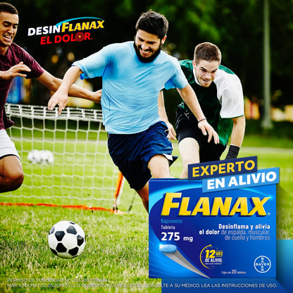 Flanax Naproxeno 275mg, Analgésico para Desinflamar y Aliviar el Dolor, Hasta 12 Horas de Alivio con Una Solo Tableta, 20 Tabletas