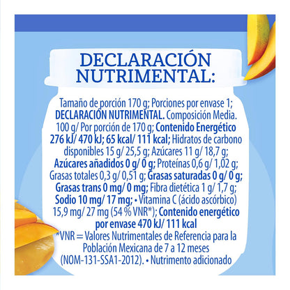 Gerber Papilla Etapa 3, A Partir de 8 Meses, Adicionado con Vitamina C, Mango, Paquete 12 Frascos de 170 g c/u