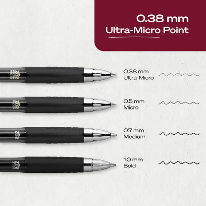 Uni-Ball 207 - Bolígrafos de gel retráctiles negros con puntas ultra micro de 0.38 mm, a prueba de fraude