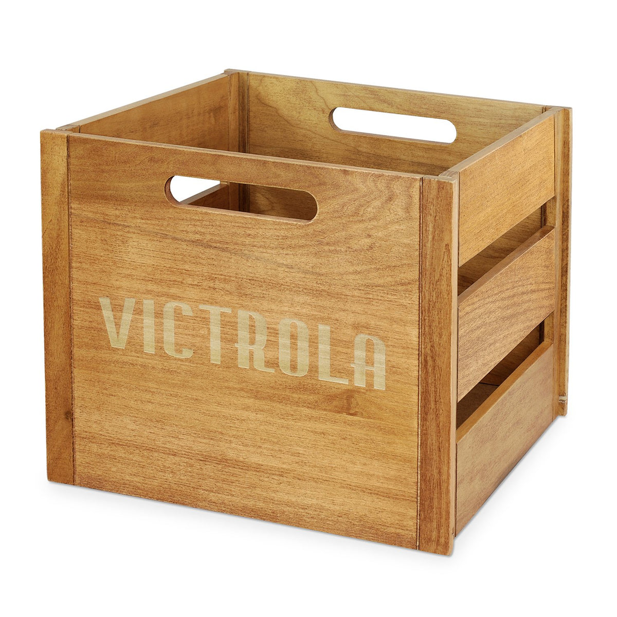 Victrola Caja de Madera para Discos de Vinilo, Rústico, Marrón, 14x13.25x11.75 Pulgadas, 5 Libras