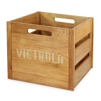 Victrola Caja de Madera para Discos de Vinilo, Rústico, Marrón, 14x13.25x11.75 Pulgadas, 5 Libras