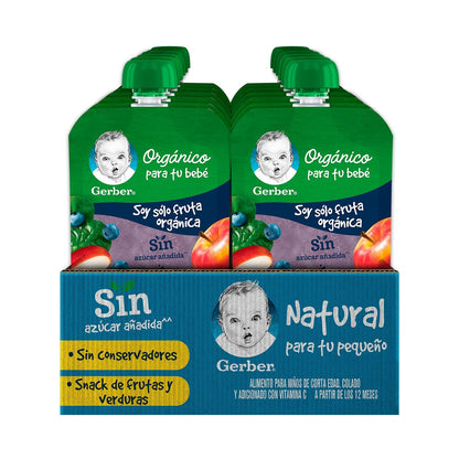 Papilla Gerber Orgánico Pouch Etapa 2 Manzana, Mora Azul y Espinaca 100g Paquete 12