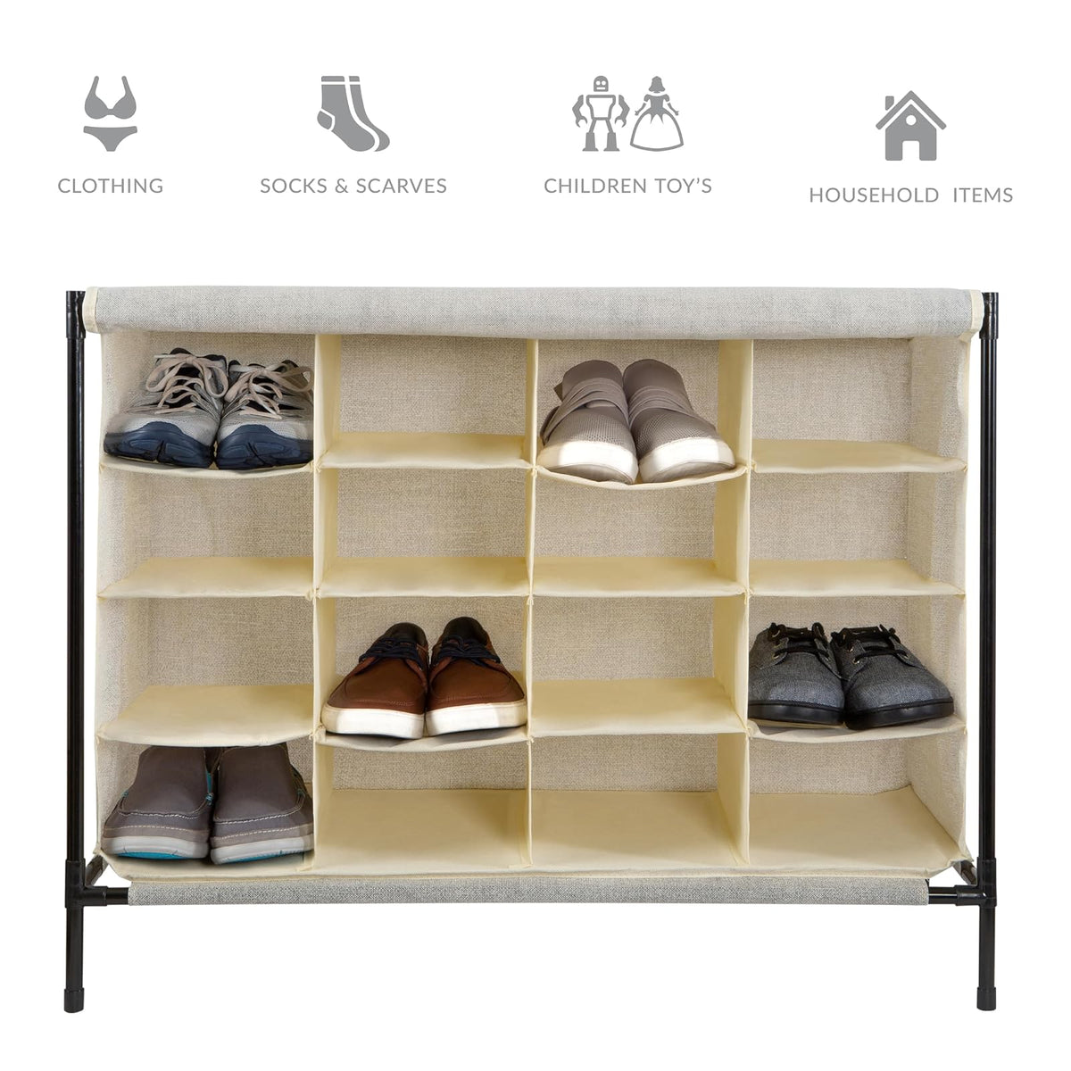 Simplify - 16 pares de zapateros con cubierta, apilable, almacenamiento y organización, clóset, recámara, entrada, color beige