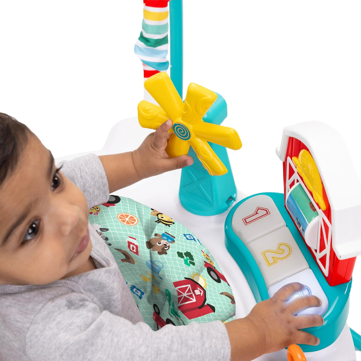 Baby Einstein Farm Explorers Jumper Saltador 2 en 1 Para Bebé con Juguetes Interactivos, Música, Luces y Sonidos, 6 a 12 Meses